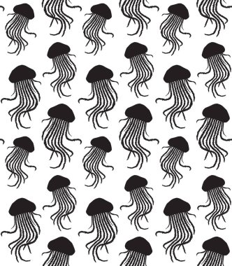 Beyaz arkaplanda izole edilmiş el yapımı denizanası balık silueti.