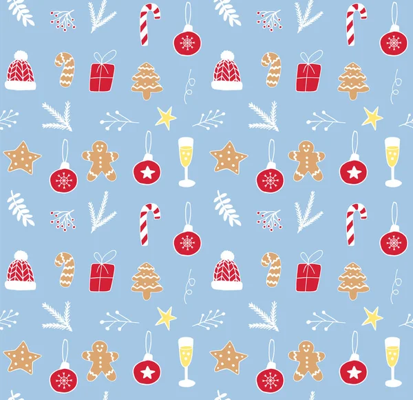 Vektor Nahtlose Muster Unterschiedlicher Farbe Handgezeichnet Doodle Skizze Weihnachten Neujahr — Stockvektor