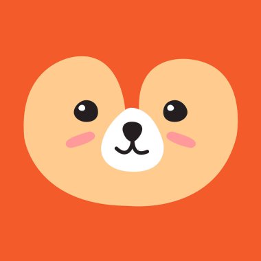 Vektör eli çizilmiş karikatür düz tilki yüzü turuncu arka planda izole