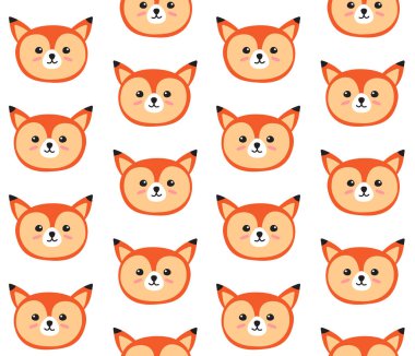 El çiziminin vektörsüz deseni beyaz arkaplanda izole edilmiş karikatür tilki yüzü