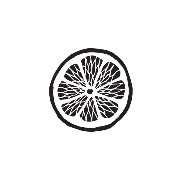 Векторный Рисунок Ручной Работы Черно Оранжевый Ломтик Лимона Изолирован Белом — стоковый вектор