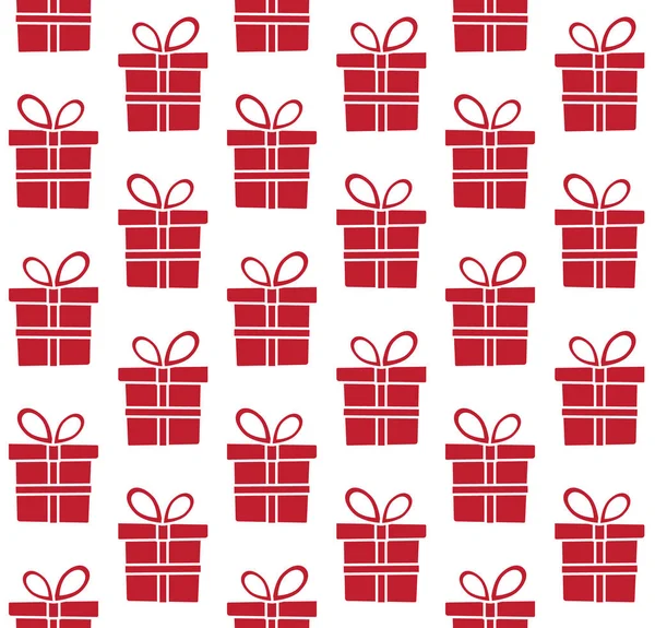 Vector Seamless Pattern Flat Red Christmas Present Box Isolated White — Stock Vector