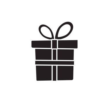 Vektör siyah düz çizgi film Noel hediyesi kutusu beyaz arkaplanda izole