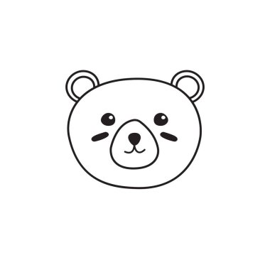 Vektör düz çizgi film el çizimi karalama ayı yüzü beyaz arkaplanda izole