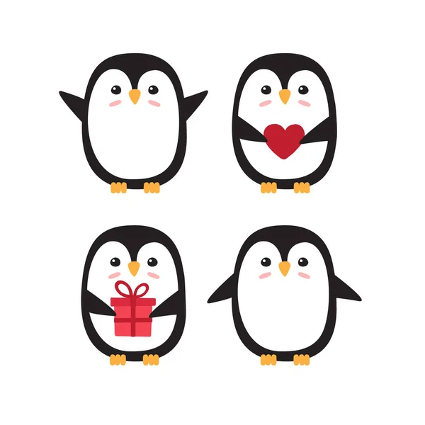 Renkli el çizilmiş vektör demeti beyaz arkaplanda izole edilmiş karikatür pengueni