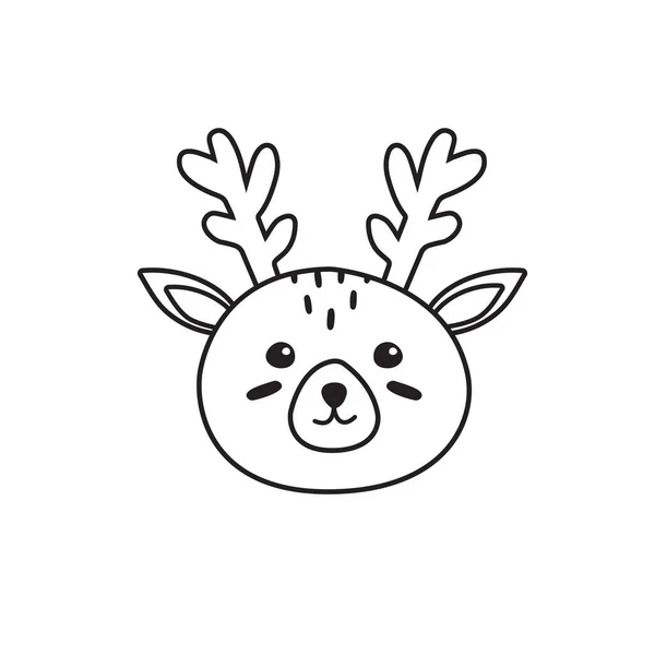 Vector Hand Drawn Doodle Flat Cartoon Deer Face Isolated White — Stock Vector