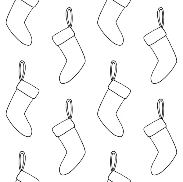 Vector Seamless Pattern Hand Drawn Doodle Sketch Christmas Socks Isolated — Stock Vector