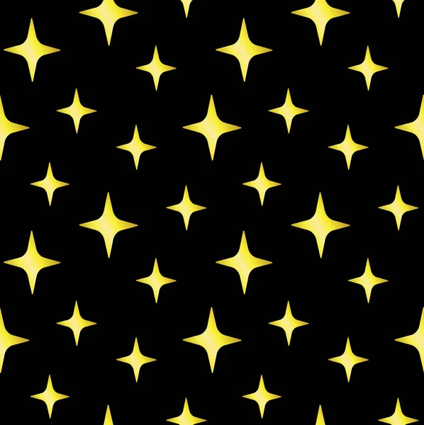 Patrón Sin Costura Vectorial Estrellas Doradas Aisladas Sobre Fondo Negro — Vector de stock