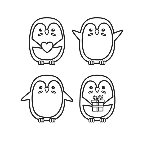 Vektor Set Bündel Von Handgezeichneten Doodle Flachen Cartoon Pinguin Isoliert — Stockvektor