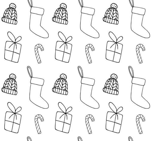 Vektor Nahtlose Muster Von Hand Gezeichnet Doodle Skizze Neujahr Weihnachten — Stockvektor
