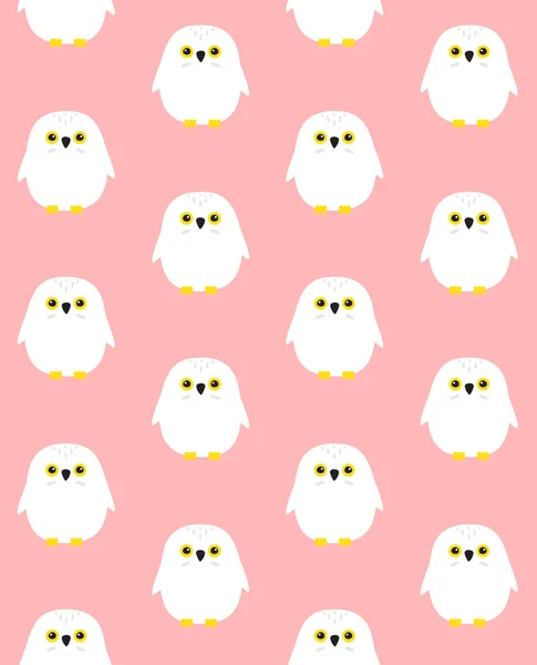 Vector Seamless Pattern Flat Cartoon Doodle Owl Isolated Pink Background — Stock Vector