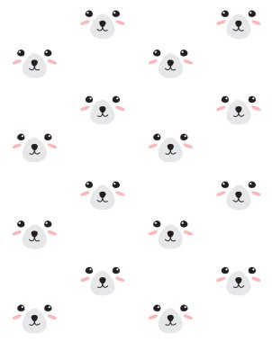 El çiziminin vektörsüz deseni beyaz arkaplanda izole edilmiş karikatür kutup ayısı yüzü