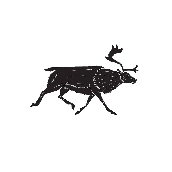 矢量手绘涂鸦草图用白色背景隔离的黑色驯鹿 — 图库矢量图片