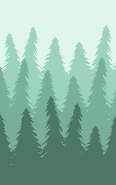 Silhouette Vectorielle Forêt Épinettes Plates Isolée Sur Fond Menthe — Image vectorielle