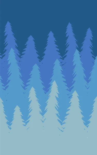 Силуэт Векторных Плоских Еловых Лесов Голубом Фоне — стоковый вектор