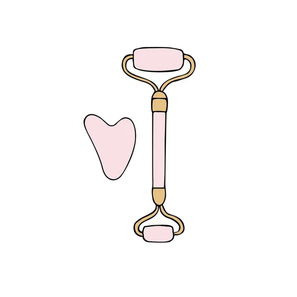 Vector Mão Desenhado Doodle Sketch Rosa Gua Sha Rosto Massagem —  Vetores de Stock