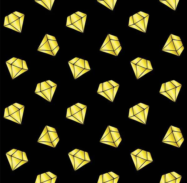 手描きのドアスケッチのベクトルシームレスなパターン黒の背景に隔離された黄金のダイヤモンド — ストックベクタ