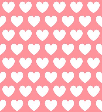 Pembe arka planda izole edilmiş bembeyaz düz kalplerin vektörsüz deseni
