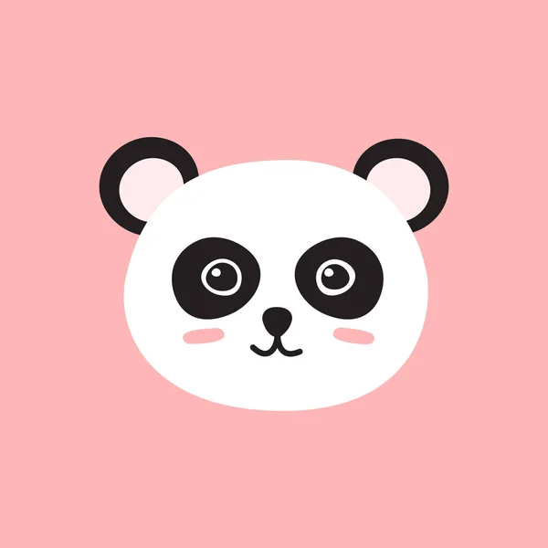 Vektor Platt Tecknad Handritade Doodle Panda Ansikte Isolerad Rosa Bakgrund — Stock vektor