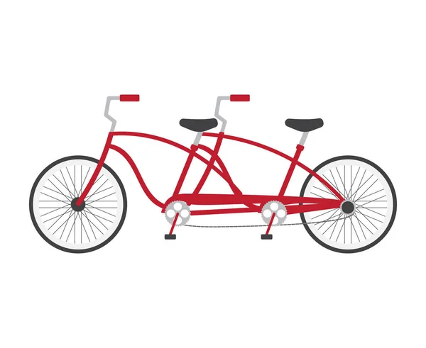 Vector Plana Desenhos Animados Vermelho Colorido Duplo Par Bicicleta Isolada — Vetor de Stock