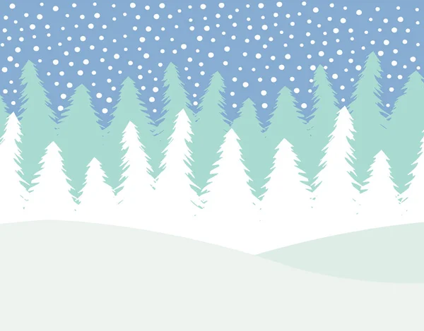 Векторный Плоский Зимний Пейзаж Деревьями Лесом Снегом Белом Фоне — стоковый вектор