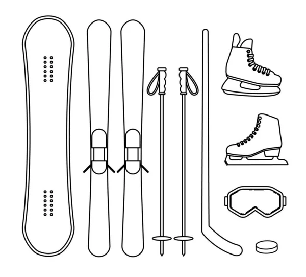 白い背景に隔離されたフラット冬のスポーツ機器のベクトルセットバンドル — ストックベクタ