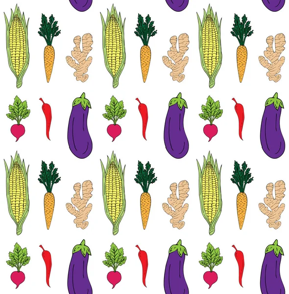 白色背景下分离的彩色蔬菜的载体无缝模式 — 图库矢量图片