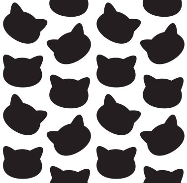 Düz kedi kafası siluetinin beyaz arka planda izole edilmiş vektörsüz deseni