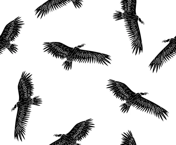 Векторный Бесшовный Рисунок Ручной Работы Рисунок Черной Летающей Грифоновой Птицы — стоковый вектор