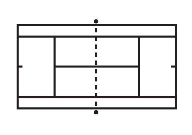 Beyaz arkaplanda izole edilmiş tenis kortunun düz görüntüsü