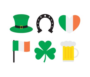 Beyaz arkaplanda izole edilmiş düz İrlanda Aziz Patrik Günü simgesi