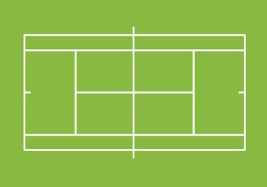 Yeşil arka planda izole edilmiş beyaz tenis kortunun düz görüntüsü