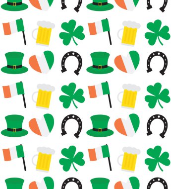 Beyaz arkaplanda izole edilmiş düz İrlanda Aziz Patrick Günü ikonu vektörsüz desen