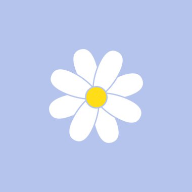 Mavi arkaplanda izole edilmiş vektör düz papatya çiçeği