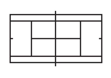 Beyaz arka planda izole edilmiş siyah tenis kortunun düz görüntüsü