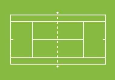 Yeşil arka planda izole edilmiş tenis kortunun düz görüntüsü