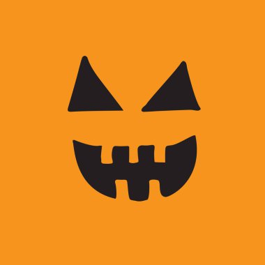 Vektör el çizimi çizimi. Cadılar Bayramı kabağı yüzü turuncu arka planda izole edilmiş.