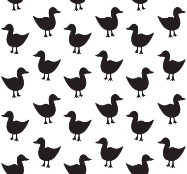 Beyaz arkaplanda izole edilmiş elle çizilmiş ördeklerin vektörsüz deseni