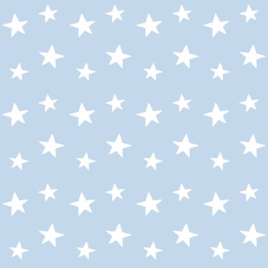 Mavi arkaplanda izole edilmiş beyaz el çizimi çizim yıldızlarının vektörsüz deseni