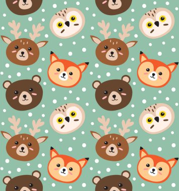 Düz çizgi film karikatürlerinin vektör desenleri arka planda izole edilmiş vahşi hayvanlar.