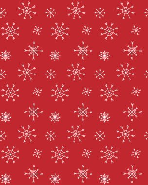 El çiziminin kusursuz çizimi. Kırmızı arkaplanda izole edilmiş beyaz kar taneleri.