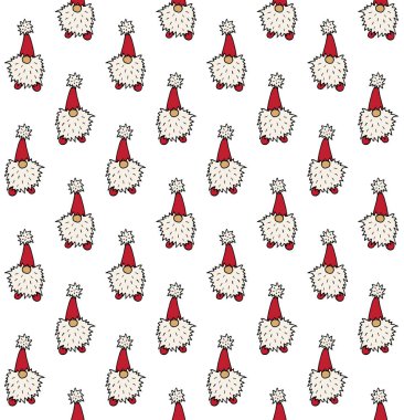 Vector seamless pattern of hand drawn doodle sketch colored Scandinavian Christmas gnomes isolated on white background clipart