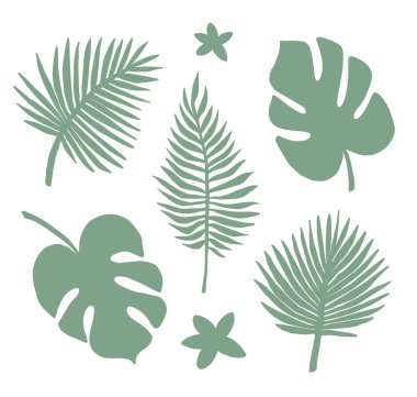 Yeşil elin vektörsüz deseni çizilmiş çizim palmiyesi ve beyaz arkaplanda izole edilmiş canavar yaprakları