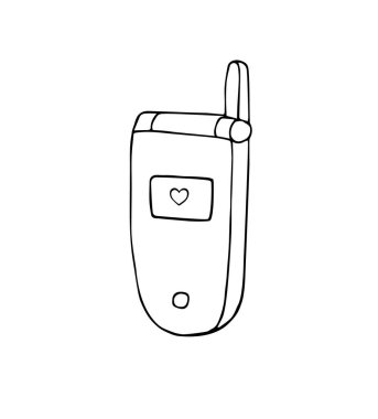 Vektör el çizimi beyaz arkaplanda izole edilmiş retro cep telefonu çizimi