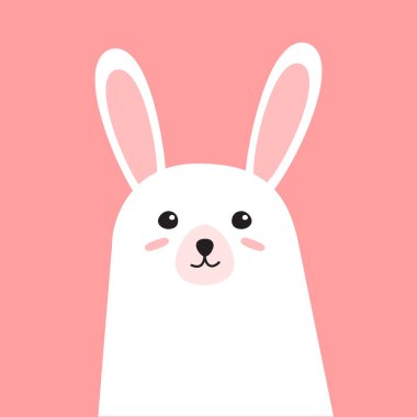 Vector beyaz el çizilmiş karalama düz tavşan yüzü pembe arka planda izole