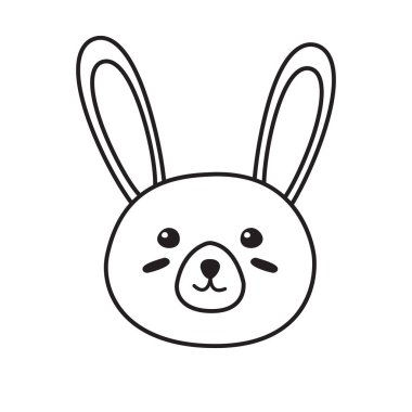 Beyaz arka planda izole edilmiş vektör düz karalama elle çizilmiş tavşan yüzü