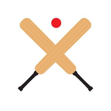 Beyaz arkaplanda vektör düz kriket sopaları ve top simgesi izole edildi