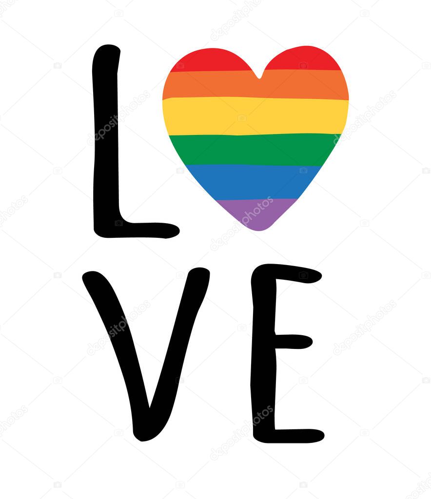 vector illustration of lettering I love you with heart in LGBT flag colors