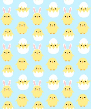 Paskalya günü için güzel tavşanlar ve piliçler. Kusursuz vektör illüstrasyonu