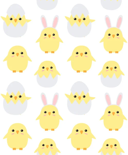 Cute Chicks Flat Style Easter Day Seamless Illustration — Stock Vector